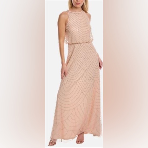 Adrianna Papell Women's Halter Art Deco Beaded Blouson Dress sz 0 - Picture 1 of 2